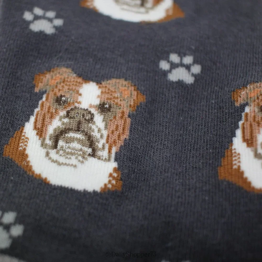 Sock Daddy by E & S Pets Unisex Bulldog Patterned Gray Crew Socks